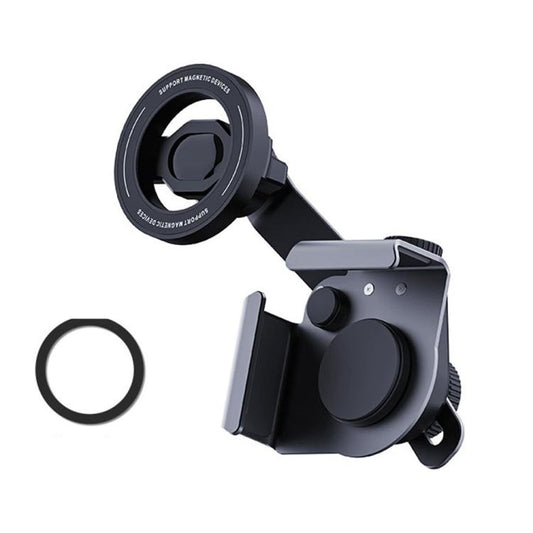 Black magnetic car phone mount with circular magnet plate and adjustable arm