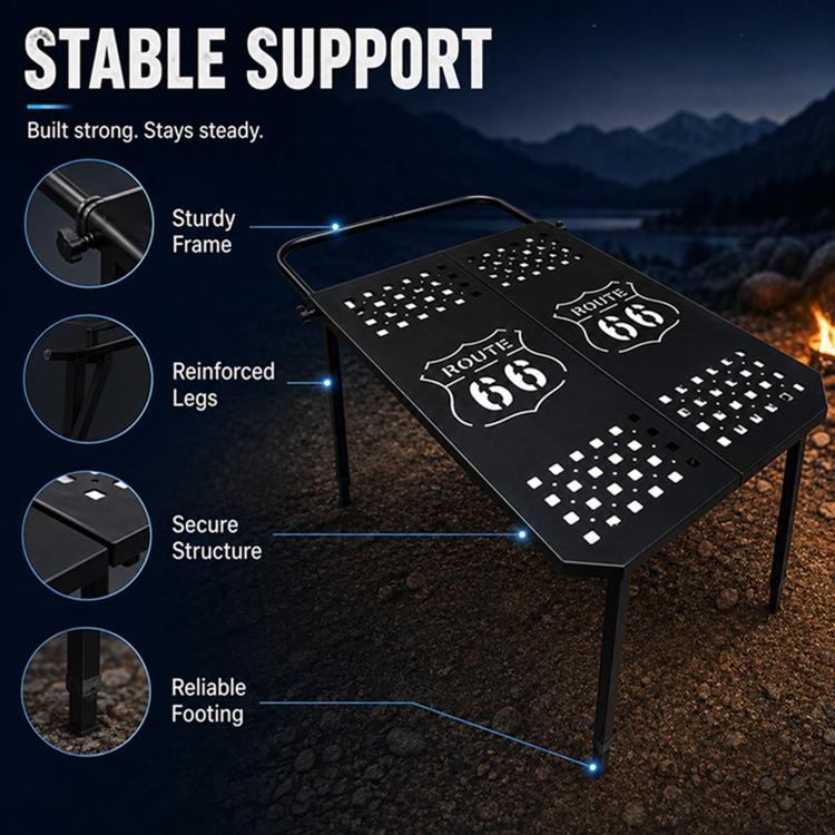 Outdoor Camping Off-Road Portable Folding Metal Dining Table, Checkered, Mosaic