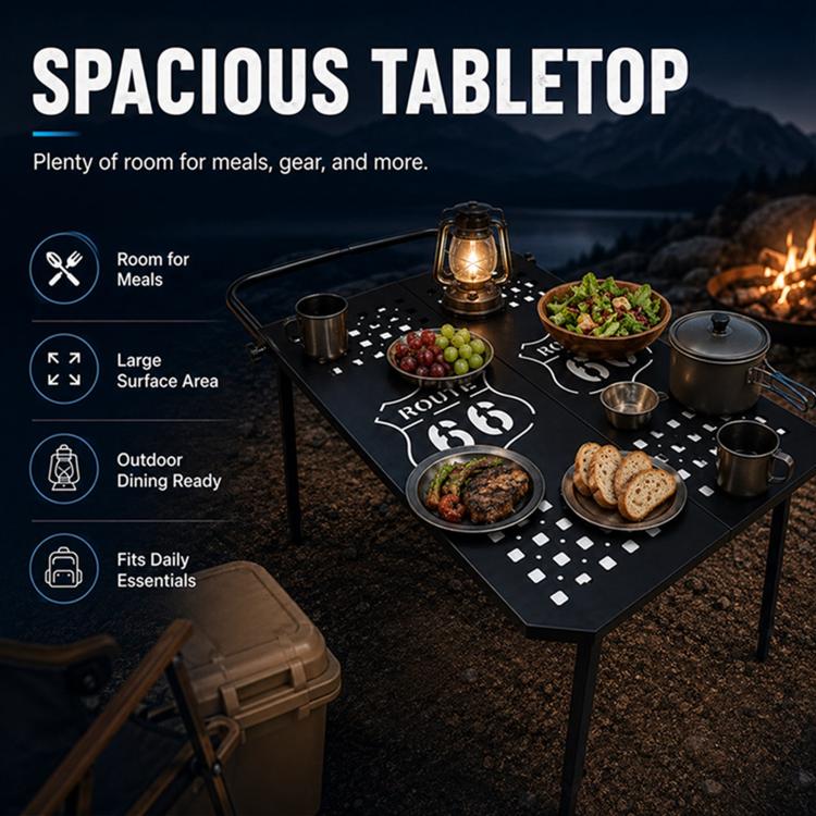 Outdoor Camping Off-Road Portable Folding Metal Dining Table, Checkered, Mosaic