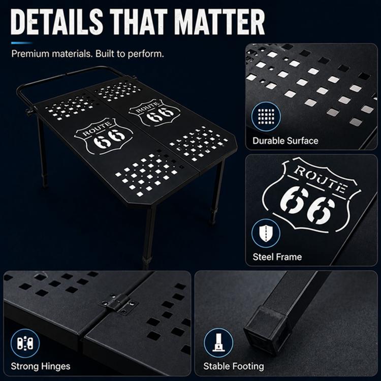 Outdoor Camping Off-Road Portable Folding Metal Dining Table, Checkered, Mosaic