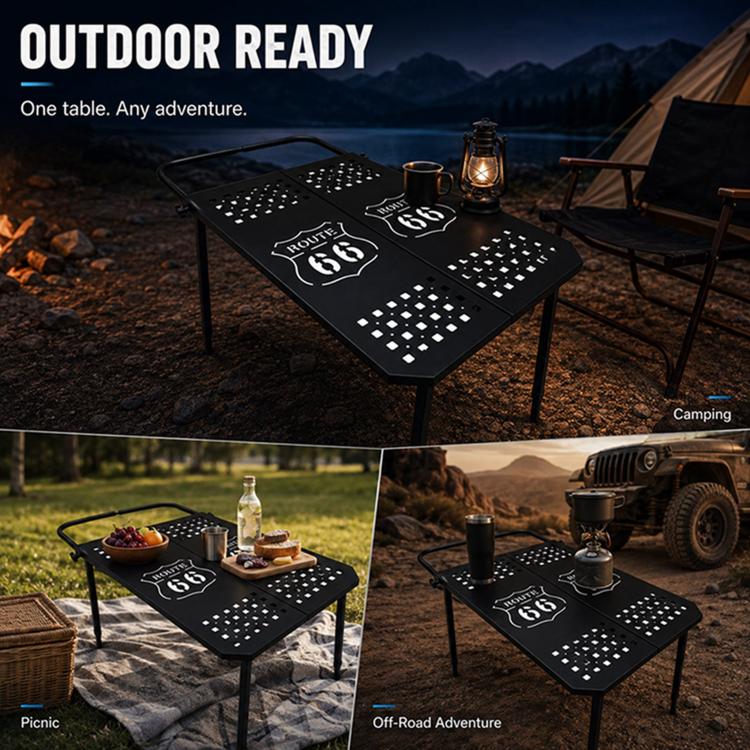 Outdoor Camping Off-Road Portable Folding Metal Dining Table, Checkered, Mosaic
