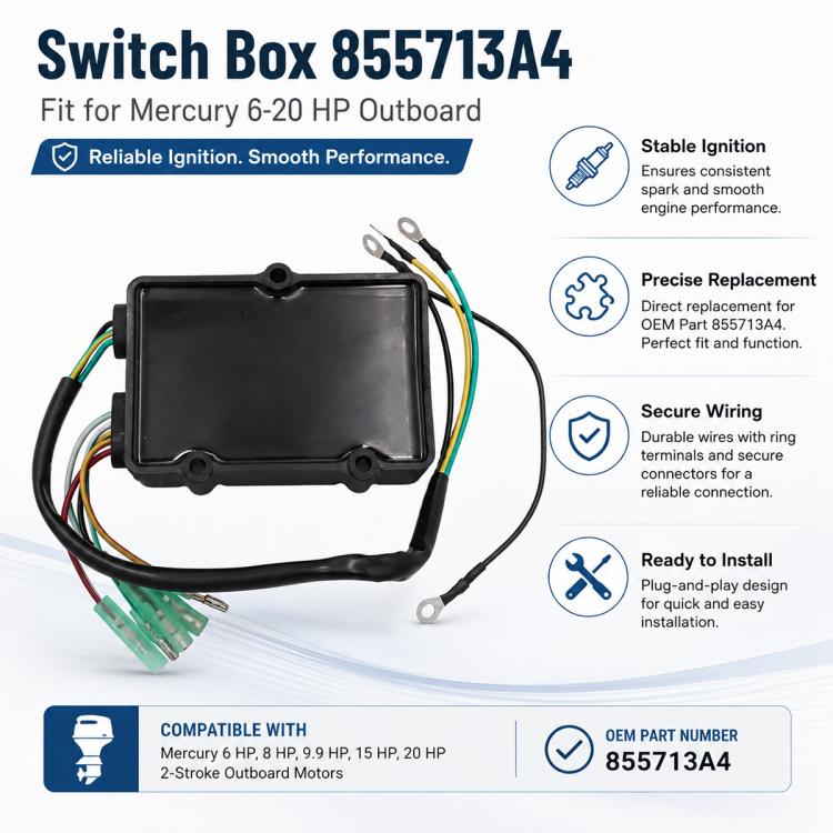 Black ignition switch box module with bundled multi-color wires and terminals
