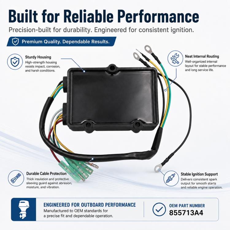 Ignition switch box with durable housing and multi-color wire harness assembly