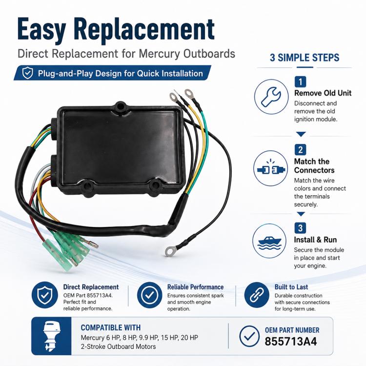 Black ignition module with prewired harness and multi-color connector plugs