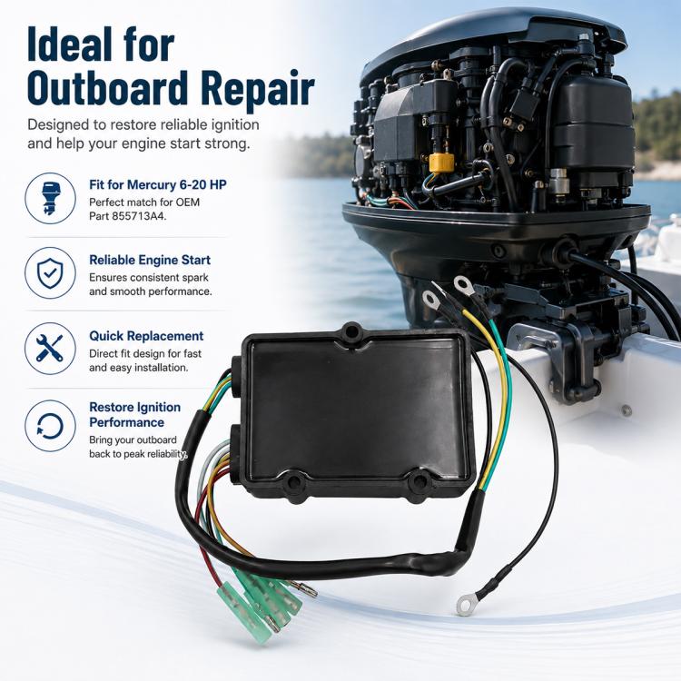Ignition switch box with wiring harness near outboard engine for repair