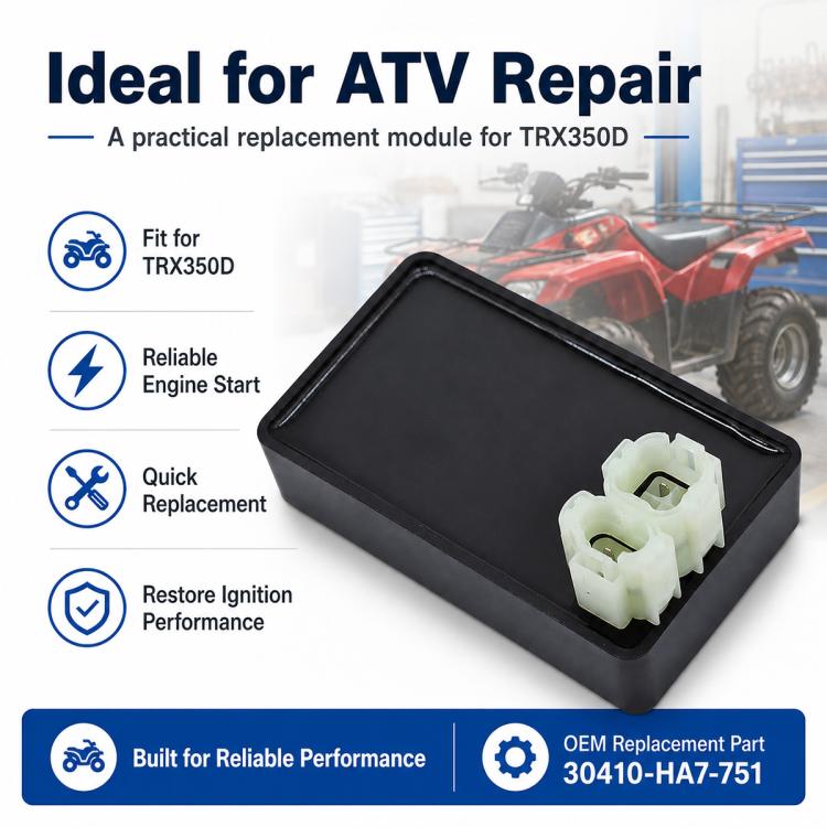 Black ignition control module with white 4-pin connector for ATV repair