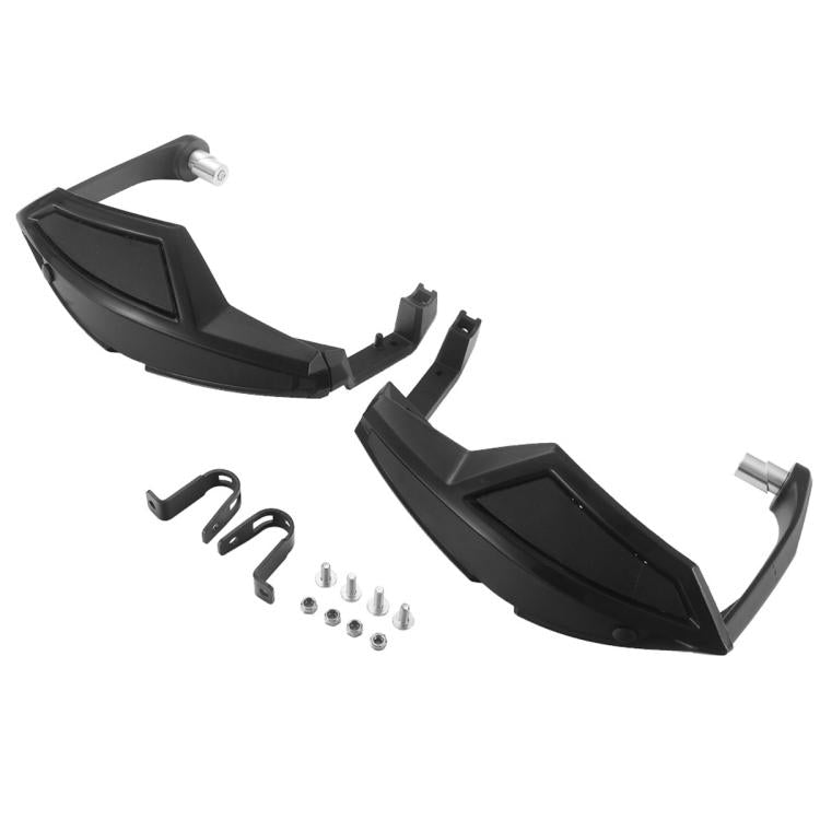 Black ATV handlebar hand guards set with screws and clips, curved protective coverage