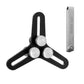 Black piston ring squaring tool with three silver anvils and thickness gauge