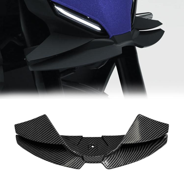 Motorcycle front spoiler downforce winglets, carbon-pattern black set with mounting hole