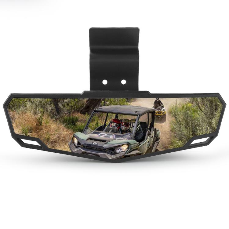 UTV rear view mirror with black frame and tinted center viewing panel