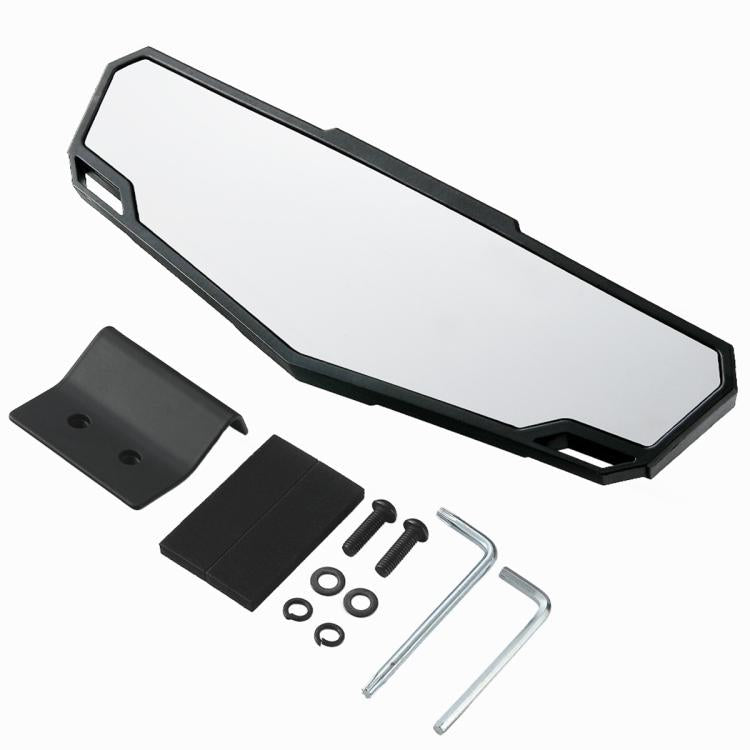 UTV rear view mirror parts set: black frame, brackets, and screws with washers