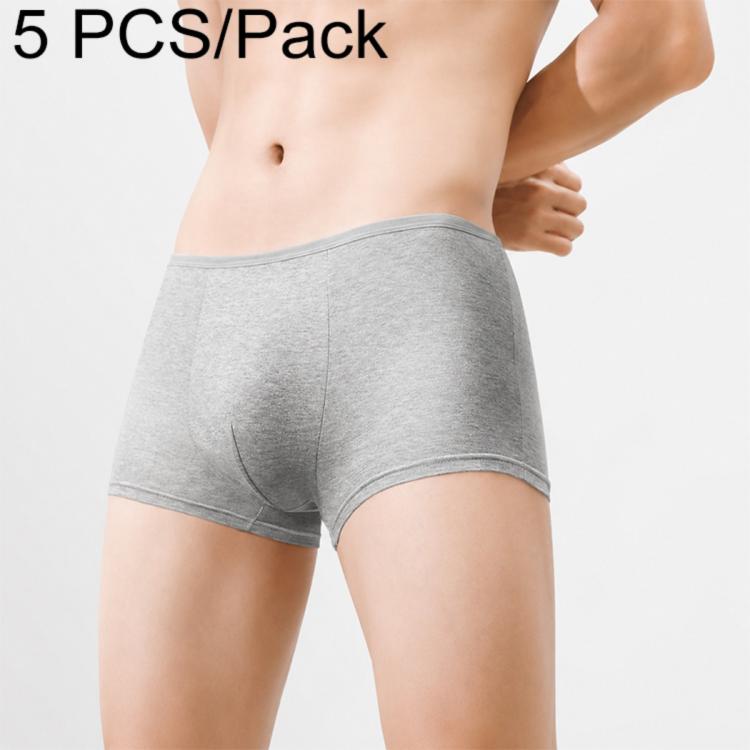 Men's grey disposable boxer brief underwear with contoured pouch and elastic waistband.