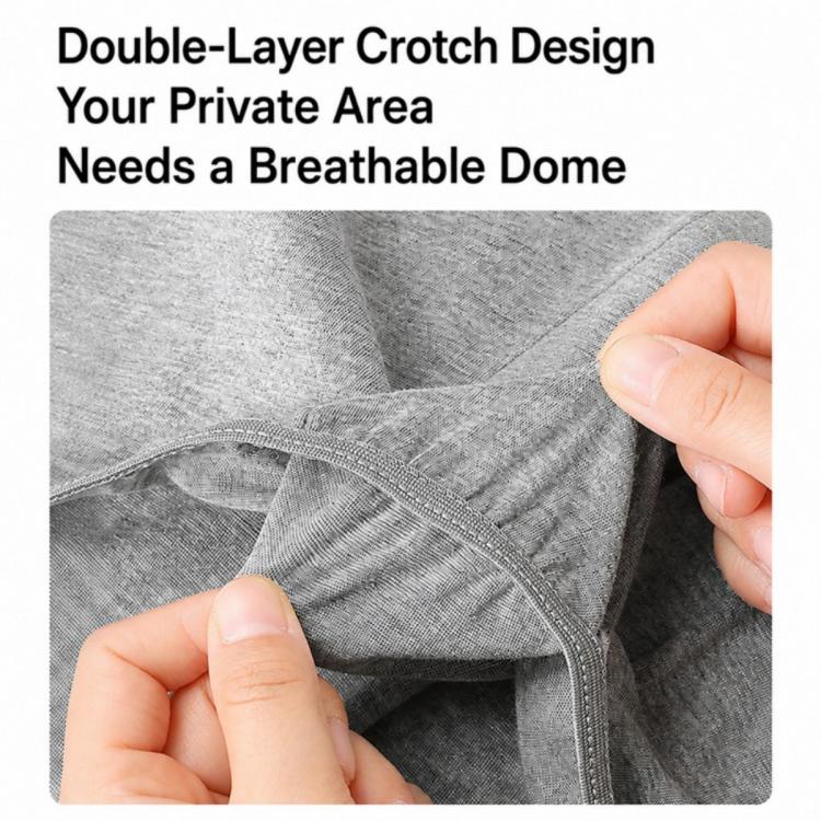 Gray disposable boxer briefs with double-layer crotch and stitched leg opening detail