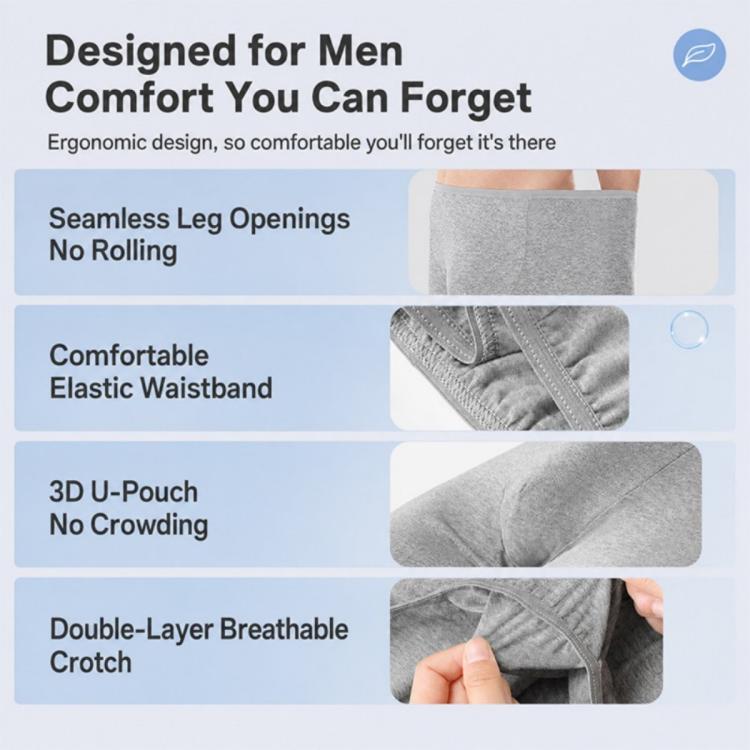 Gray men’s disposable boxer briefs with elastic waistband and seamless leg openings