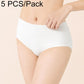 Women’s disposable cotton brief, white ribbed fabric, wide waistband, 5-pack