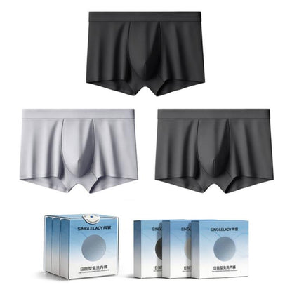 3-pack men’s disposable boxer briefs in black, dark gray, and blue-gray