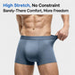 Men's blue-gray boxer briefs on model with pulled-up waistband for fit