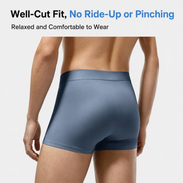 Men's disposable boxer brief, blue, smooth front, elastic waistband, full shorts view.