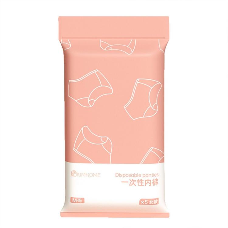 Disposable underwear briefs, pink, size M, individually wrapped, 5-pack