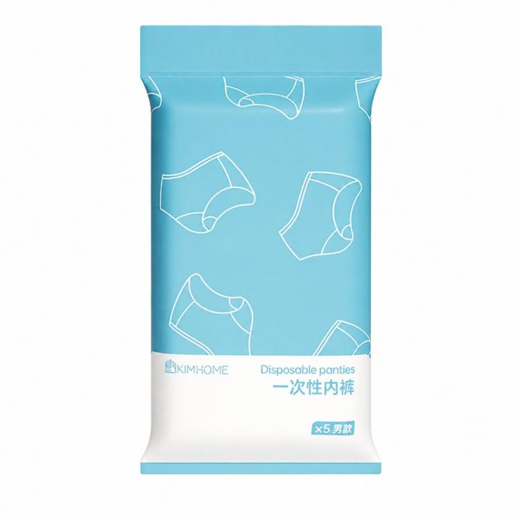 Disposable underwear briefs, blue, individually wrapped, pack of 5