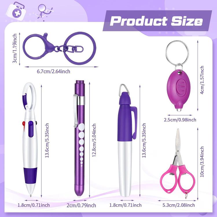 Multifunctional Nurse Ballpoint Pen Set with Flashlight Foldable Scissors Keychain
