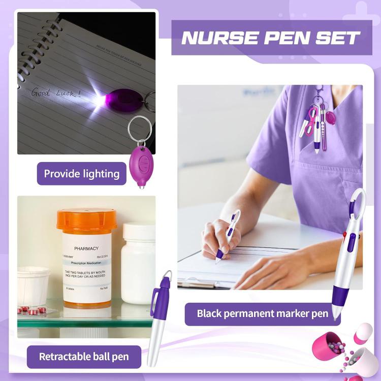 Multifunctional Nurse Ballpoint Pen Set with Flashlight Foldable Scissors Keychain