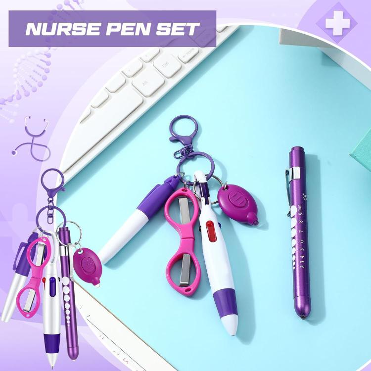 Multifunctional Nurse Ballpoint Pen Set with Flashlight Foldable Scissors Keychain