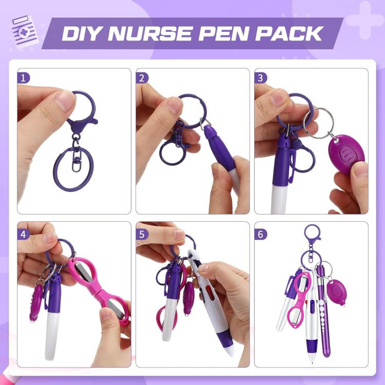 Multifunctional Nurse Ballpoint Pen Set with Flashlight Foldable Scissors Keychain