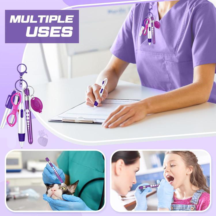 Multifunctional Nurse Ballpoint Pen Set with Flashlight Foldable Scissors Keychain
