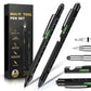 Multifunction metal pen set with built-in tools, black pens and tool box packaging.