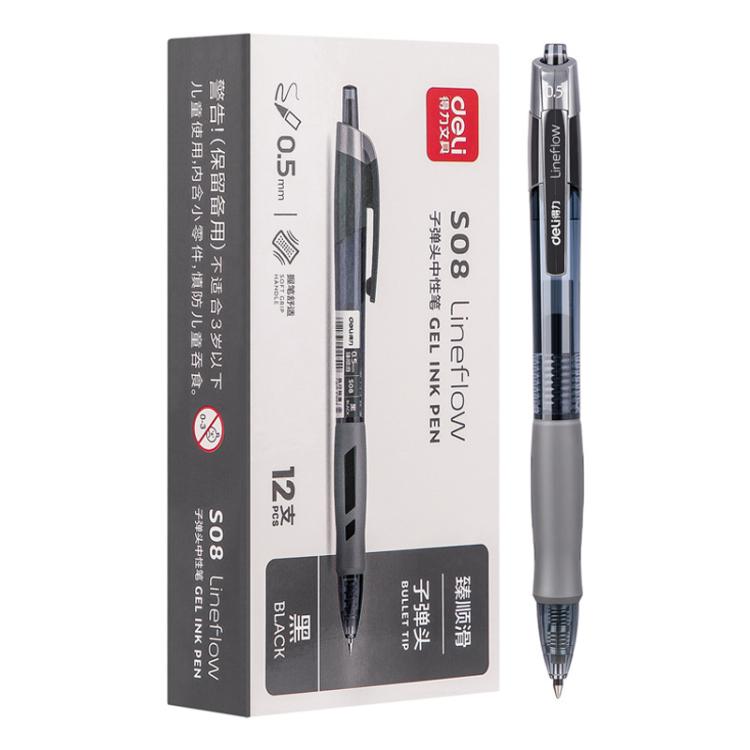 12 PCS/Set Deli S08 Smooth-writing 0.5mm Tip Retractable Gel Pen