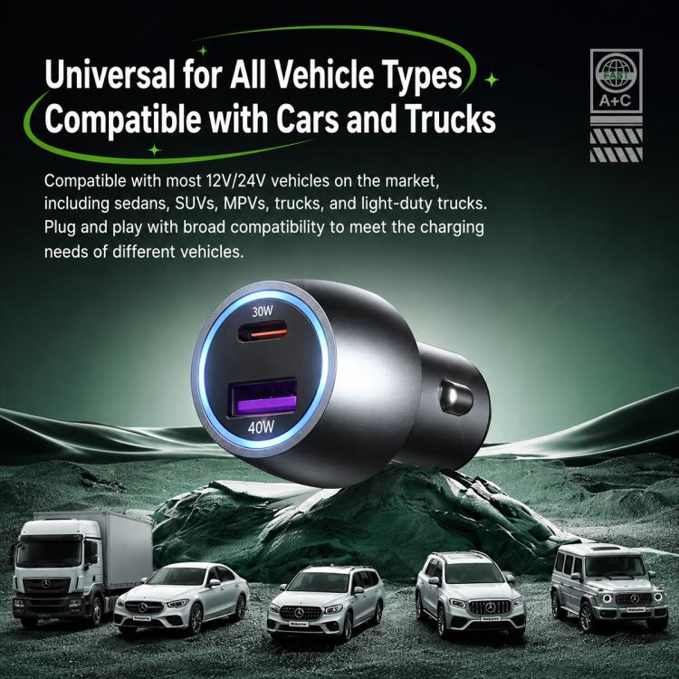 WK WP-C66 K-Captain Glowray 70W USB, Type-C Fast Car Charger, WP-C66