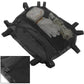 Black nylon ATV storage bag with front zipper pocket and mesh panel window detail