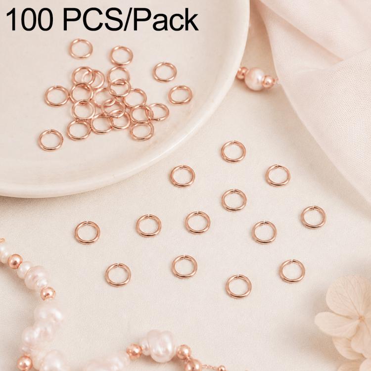 Rose gold open jump rings, small metal rings with open loops for DIY jewelry, 100-pack