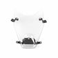 Transparent headlight guard panel with black bracket mounts, front view