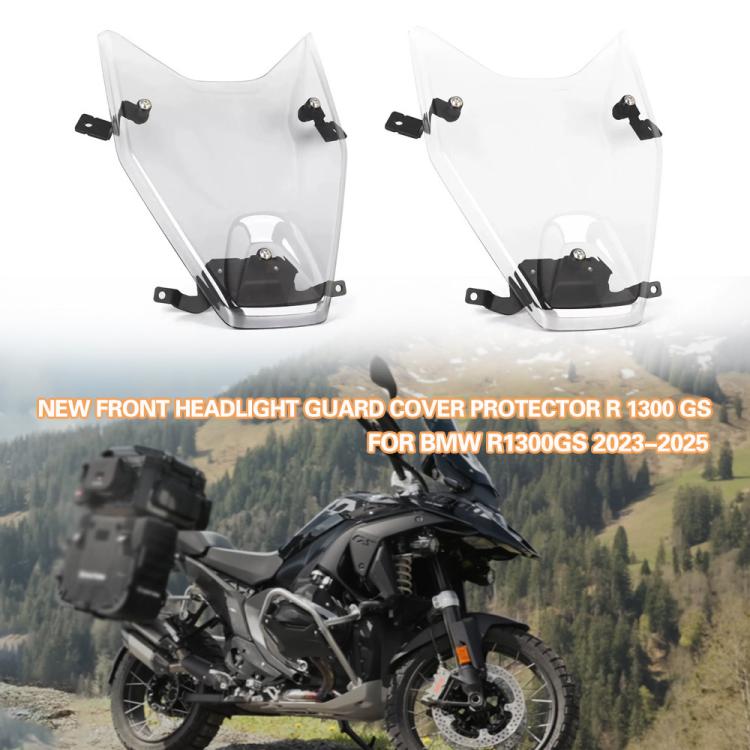 Pair of transparent motorcycle headlight protection covers with mounting brackets
