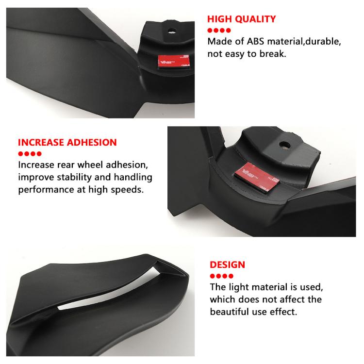 Motorcycle front winglet in matte black with mounting tabs and adhesive label