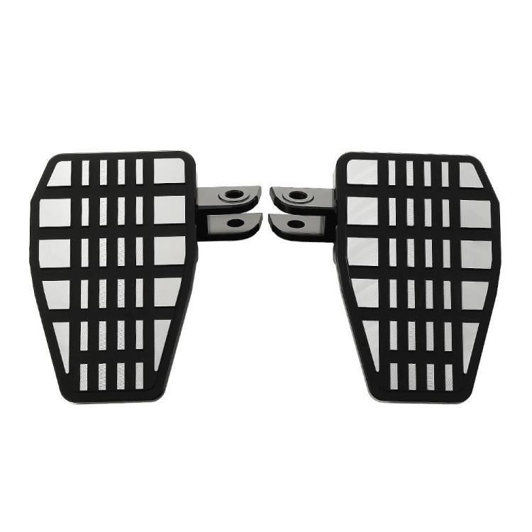 Black anti-slip motorcycle footrest pedals with rectangular grip tread, pair