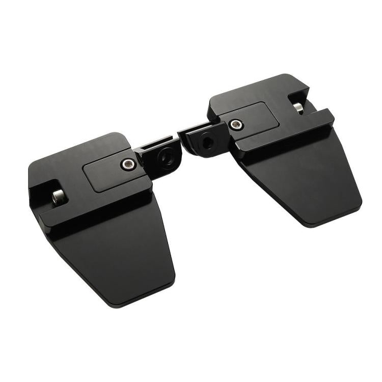 Black adjustable motorcycle footrest pedal set with anti-slip tread surfaces