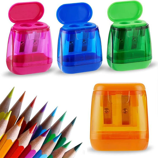 5 PCS/Pack Transparent Plastic Cap Double-hole Pencil Sharpener