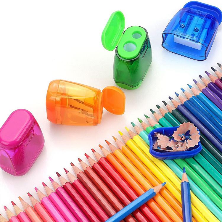 5 PCS/Pack Transparent Plastic Cap Double-hole Pencil Sharpener