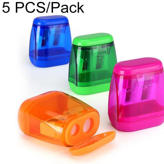 5 PCS/Pack Transparent Plastic Cap Double-hole Pencil Sharpener