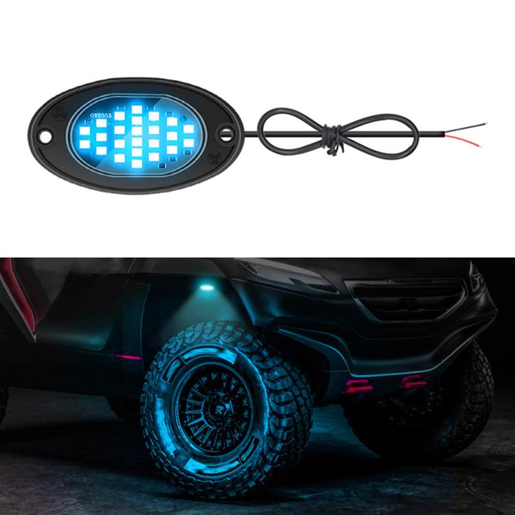 Ice blue LED underglow rock light with oval lens and attached wiring