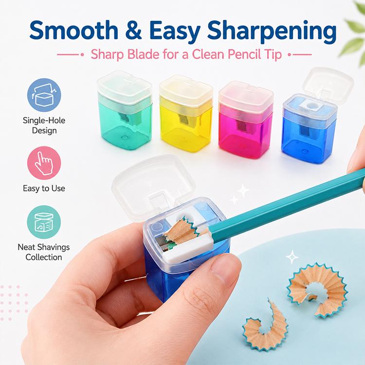 4 PCS/Pack Plastic Manual Single-hole Pencil Sharpener with Cap