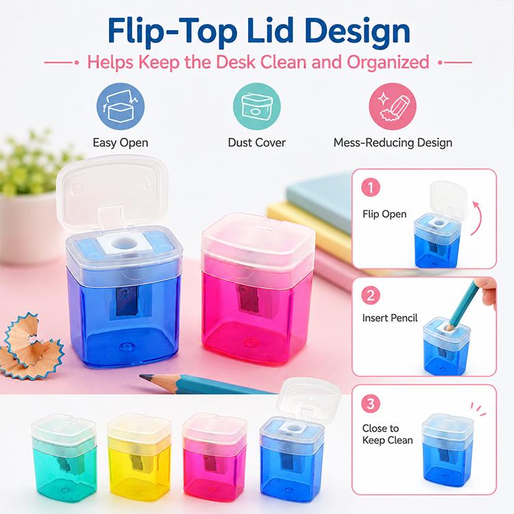 4 PCS/Pack Plastic Manual Single-hole Pencil Sharpener with Cap