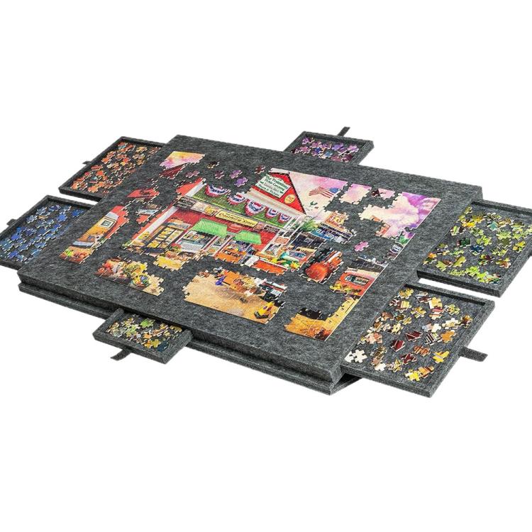 Portable Felt Puzzle Board Table with 6 Sorting Drawers for Kids, 77x53.6x3.5cm