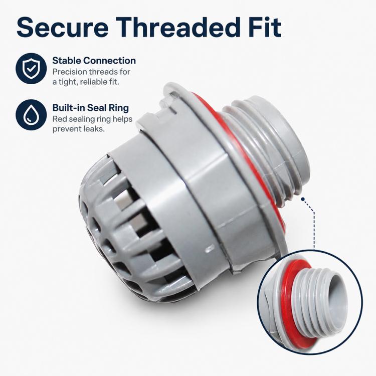Grey replacement filter cartridge with secure threaded fit and red sealing ring detail