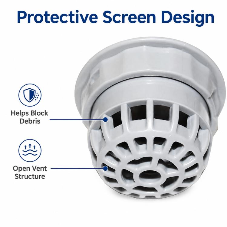 Grey protective filter screen with vented grid and red-ring sealing edge