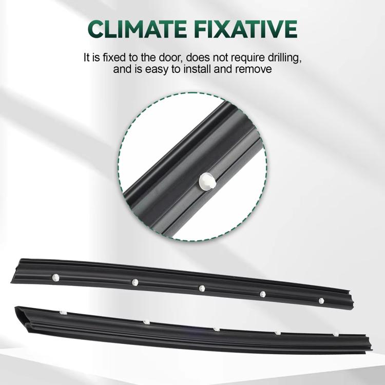 Pair of black door seal strips with white mounting clips and evenly spaced studs