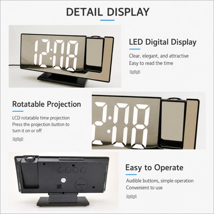 DS-3618LP LED Mirror Projection Electronic Clock Multifunctional Large Display Digital Alarm Clock